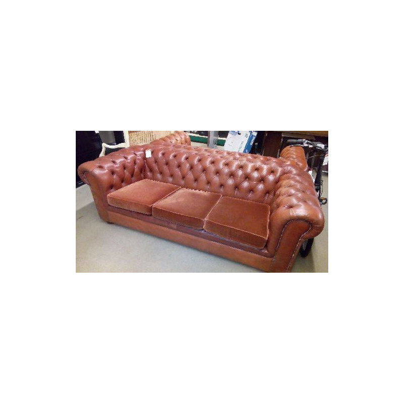 CANAPÉ CHESTERFIELD 3 PLACES CUIR ET VELOURS L\'UNITÉ