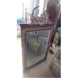 MIROIR ROCAILLE ARGENTÉ ANCIEN