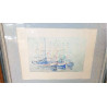 TABLEAU  BATEAUX BLEUS AU PORT