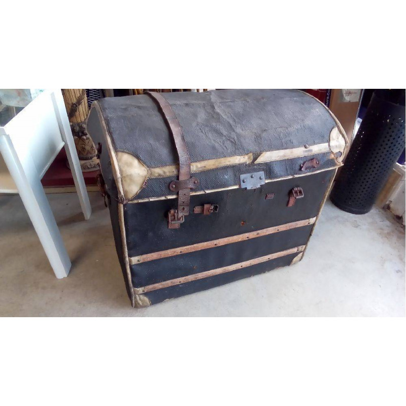 MALLE DE FIACRE EN OSIER TOILÉ AVEC 2 PANIERS