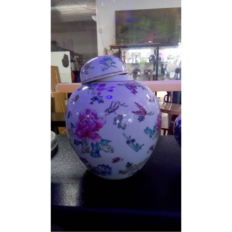 POT COUVERT ÉMAILLÉ FLEURS ET INSECTES