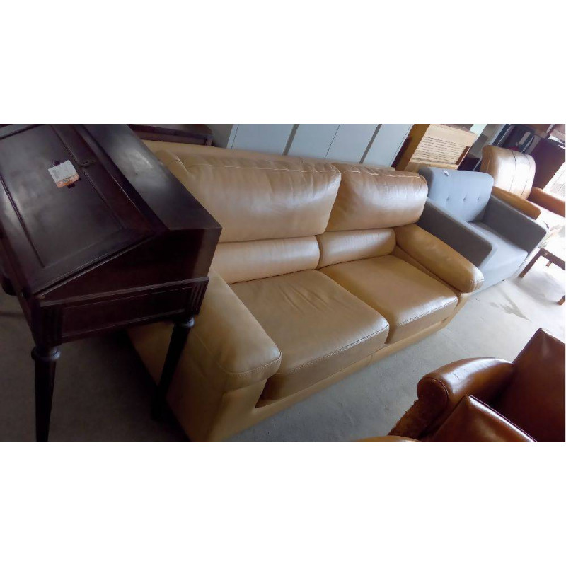 CANAPÉ CUIR 3P FIXE CARAMEL