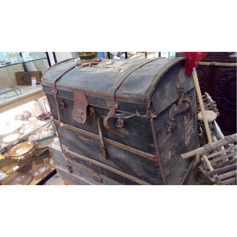 GRANDE MALLE ROTIN RECOUVERT TOILE 2 PANIERS