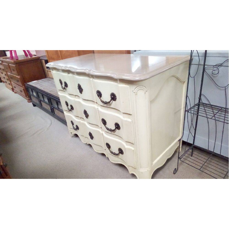 COMMODE 3 TIROIRS GRANGE PATINÉE STYLE ARBALÈTE 