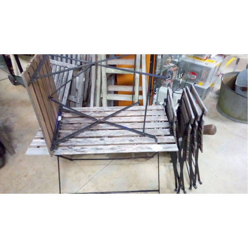 SALON DE JARDIN BOIS ET ACIER 6 PIÈCES