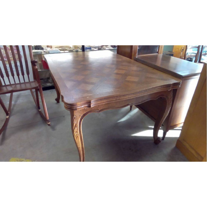 TABLE CHÊNE PARQUETEE 2 ALLONGES