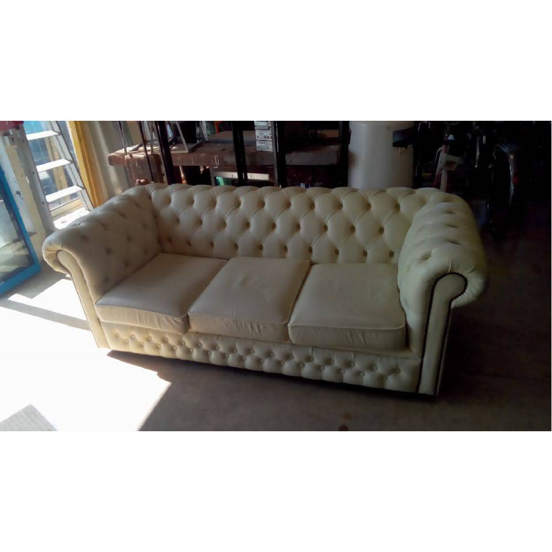 CANAPÉ CHESTERFIELD CUIR IVOIRE 3P
