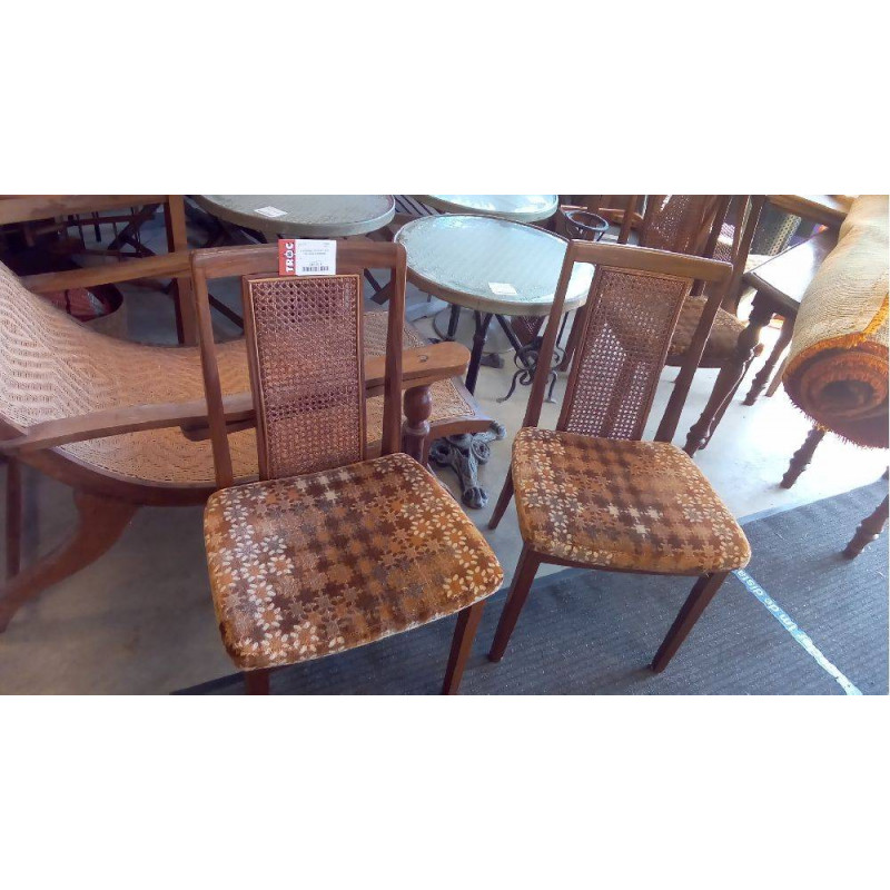 6 CHAISES VINTAGE TECK VELOURS CANNAGE