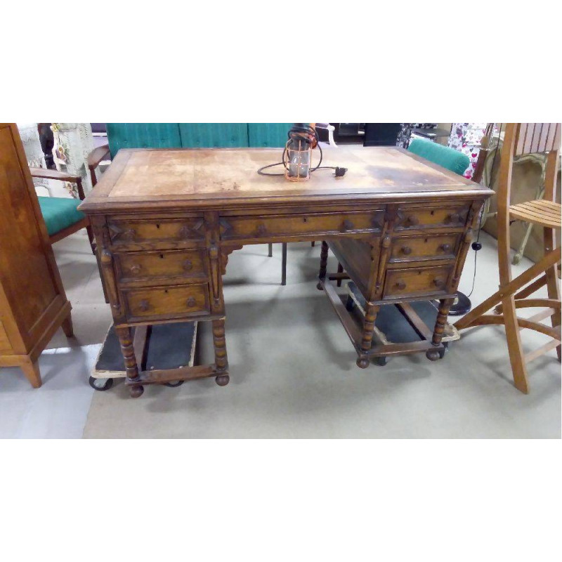 BUREAU ANGLAIS CHÊNE 7 TIROIRS