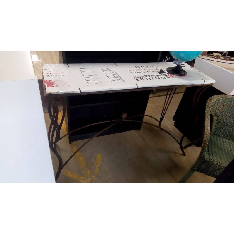 GRANDE CONSOLE FER FORGÉ ET VERRE