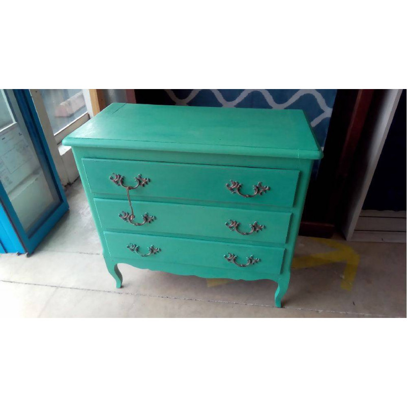 COMMODE VERT D\'EAU 3 TIROIRS