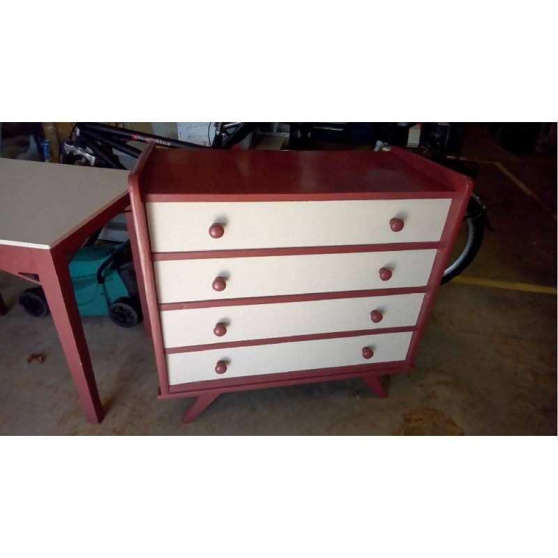 COMMODE VINTAGE 4 TIROIRS PEINTE