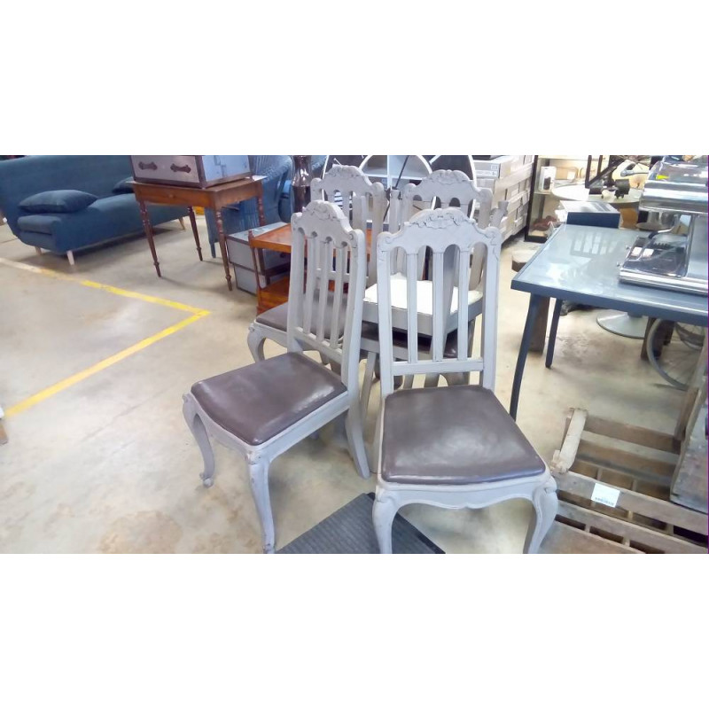 ENSEMBLE DE 6 CHAISES PATINÉES GRISES