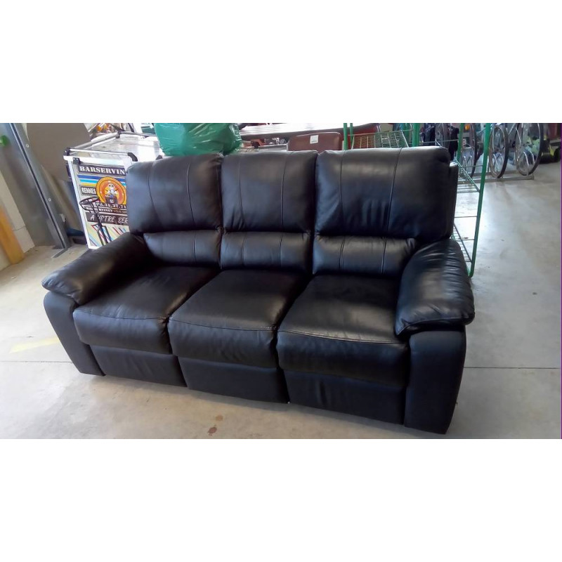 CANAPÉ CUIR NOIR  2 +1 RELAX 
