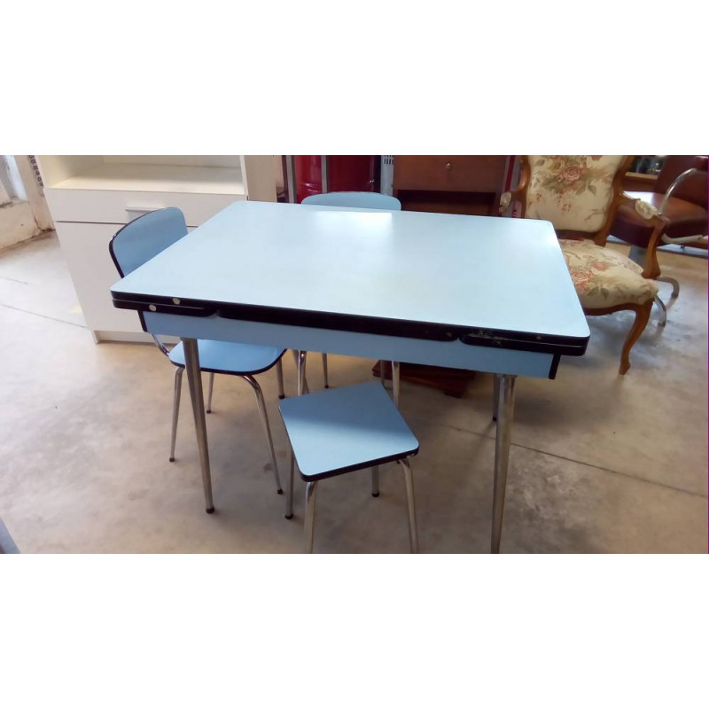 TABLE FORMICA BLEUE AVEC 3 ASSISES