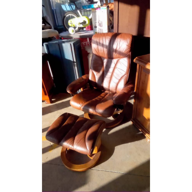 FAUTEUIL RELAX STRESSLESS CUIR MARRON AVEC REPOSE PIEDS