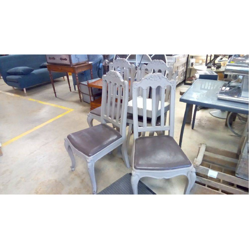 ENSEMBLE DE 6 CHAISES PATINÉES GRISES