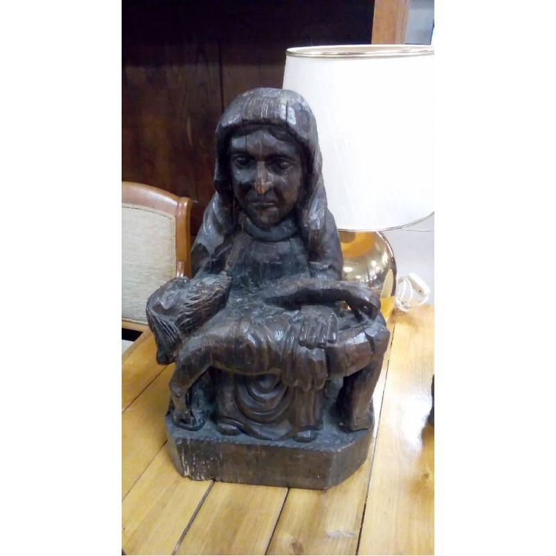SCULPTURE BOIS RELIGIEUSE VIERGE MARIE ET JÉSUS