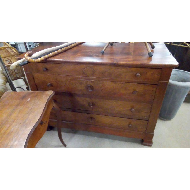 COMMODE PIN ET NOYER 4 TIROIRS