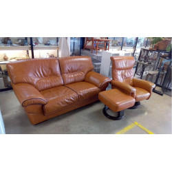 SALON CUIR HAVANE 4 PLACES...
