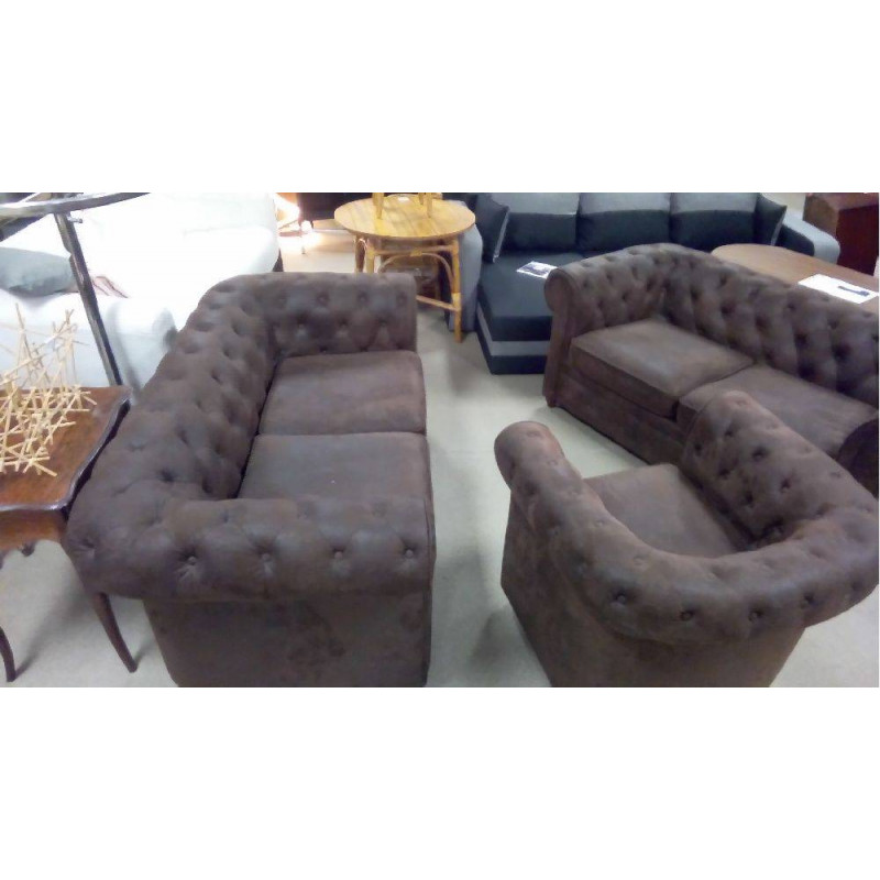 CANAPÉ CHESTERFIELD MICROFIBRE CUIR VIEILLI 2P