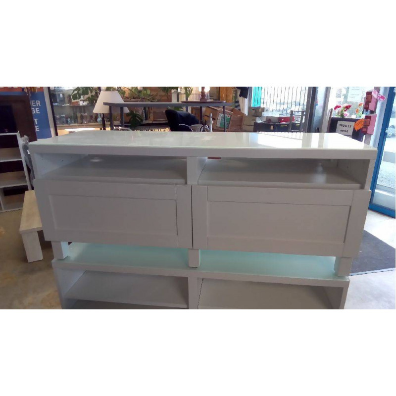 MEUBLE TV BLANC 2 TIROIRS