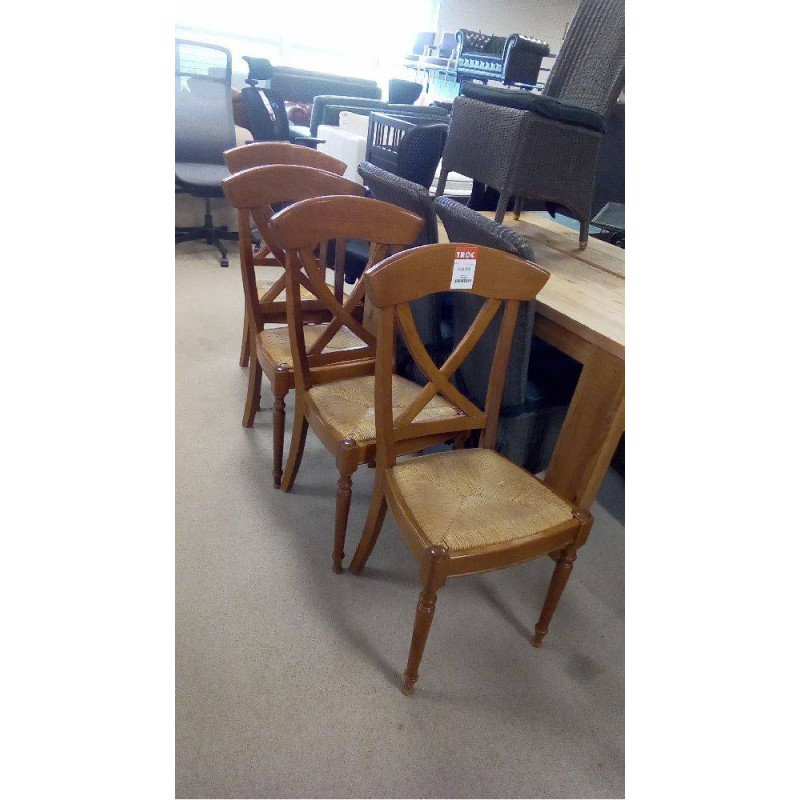 LOT DE 6  CHAISES PAILLÉES MERISIER
