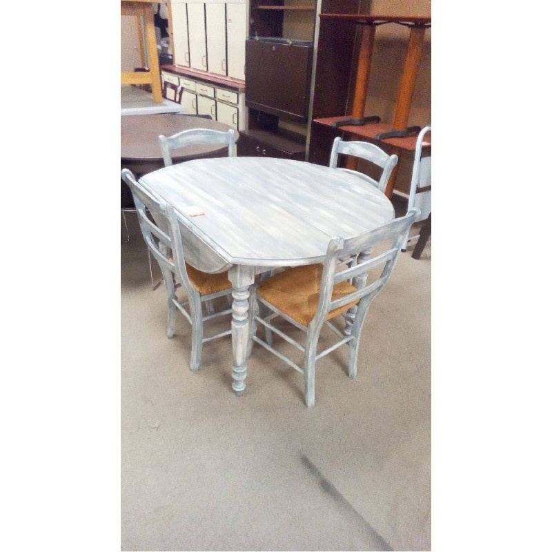 TABLE RONDE PATINEE 1 ALLONGE ET 4 CHAISES