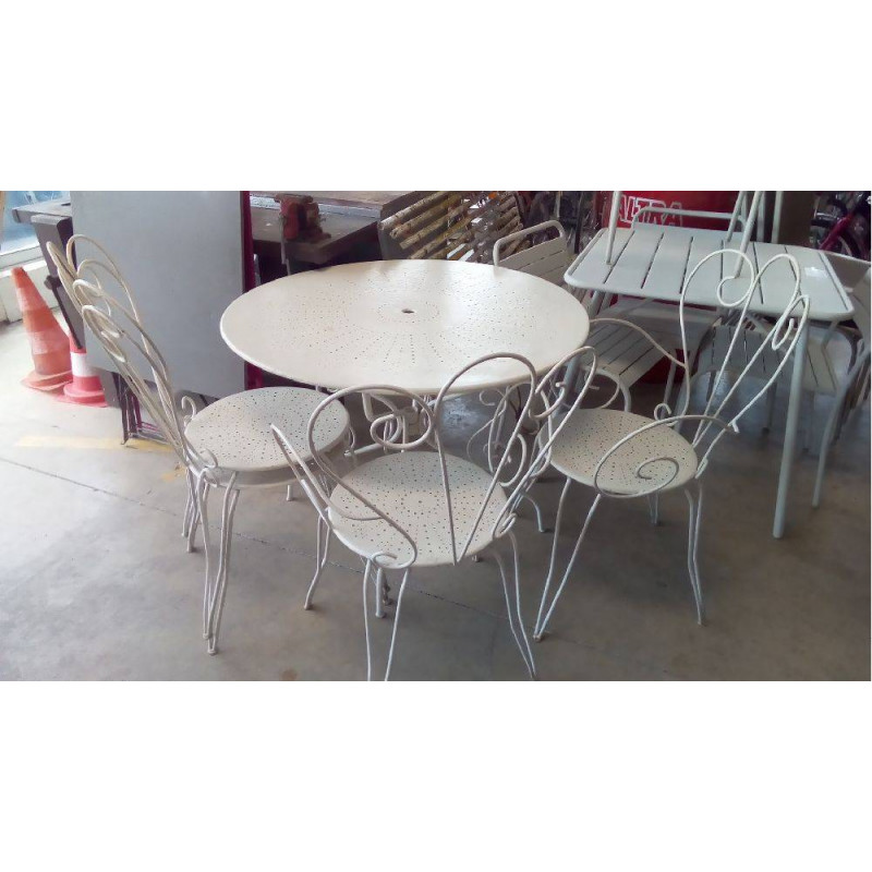 SALON DE JARDIN FER FORGÉ TABLE 2 FAUTEUILS 2 CHAISES