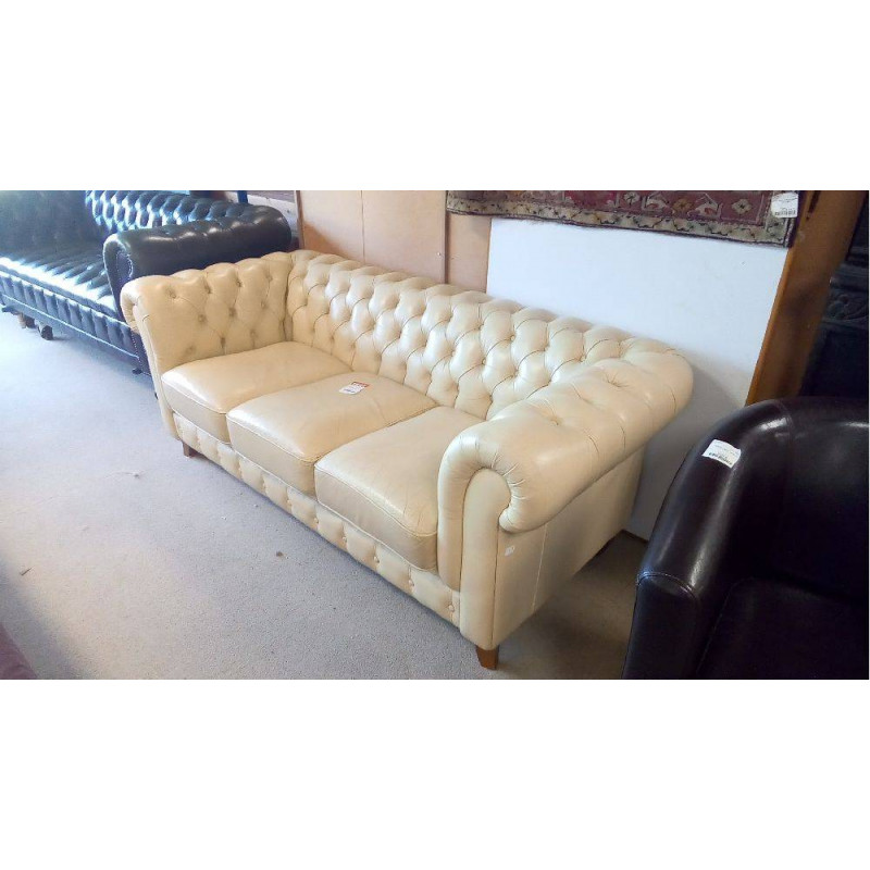 CANAPÉ CHESTERFIELD 3 PLACES CUIR IVOIRE
