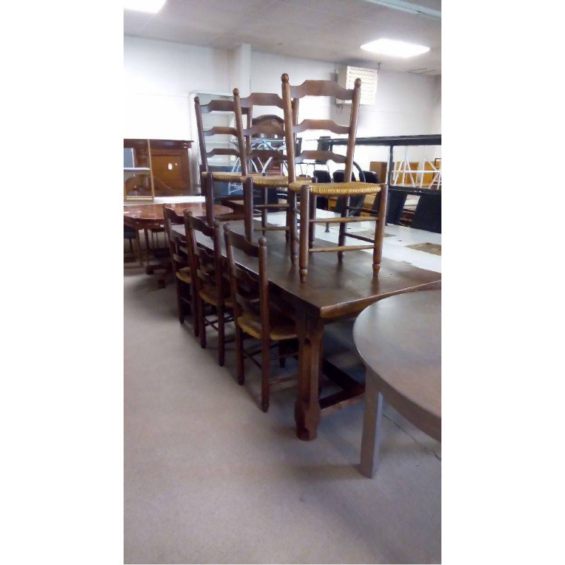 TABLE DE CAMPAGNE CHÊNE 215/85 AVEC 6 CHAISES PAILLÉES 