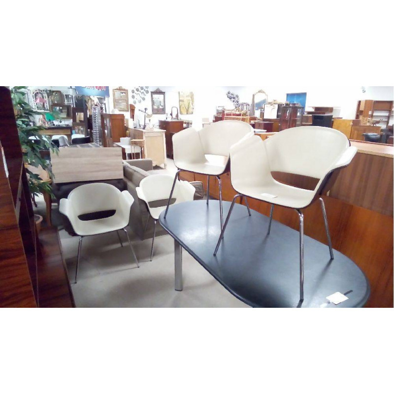LOT DE 4 CHAISES CUIR COQUE BOIS FAB AUTRICHE