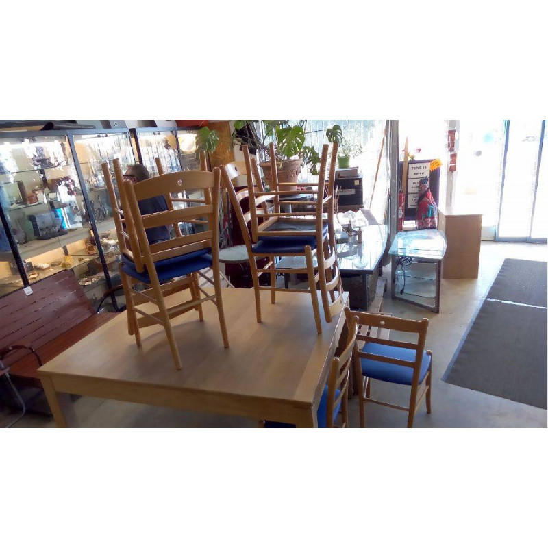 LOT DE 6 CHAISES HÊTRE ASSISES BLEUES