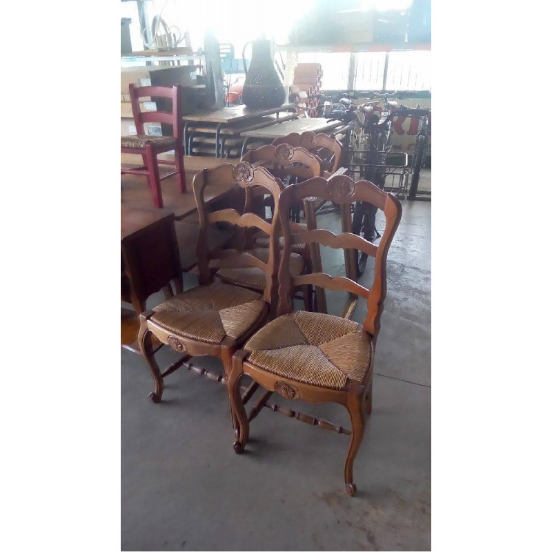 LOT DE 4 CHAISES MERISIER PAILLÉES