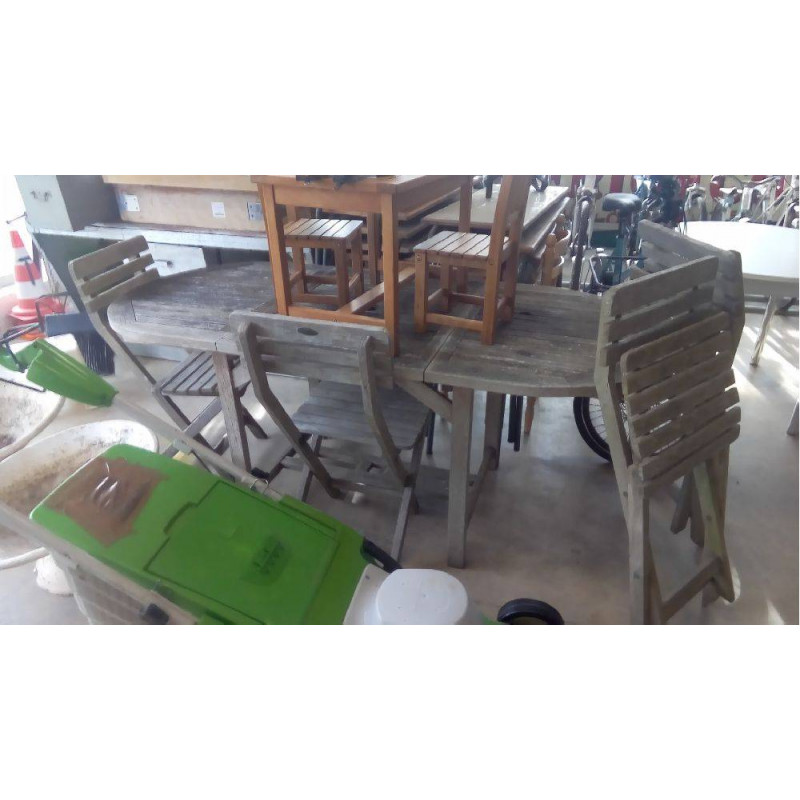 SALON DE JARDIN TECK TABLE 4 CHAISES