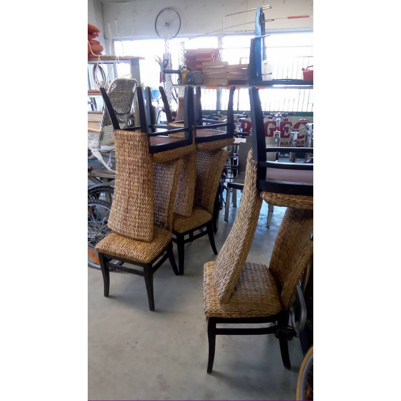 LOT DE 6 CHAISES TRÉSSÉES BANANIER