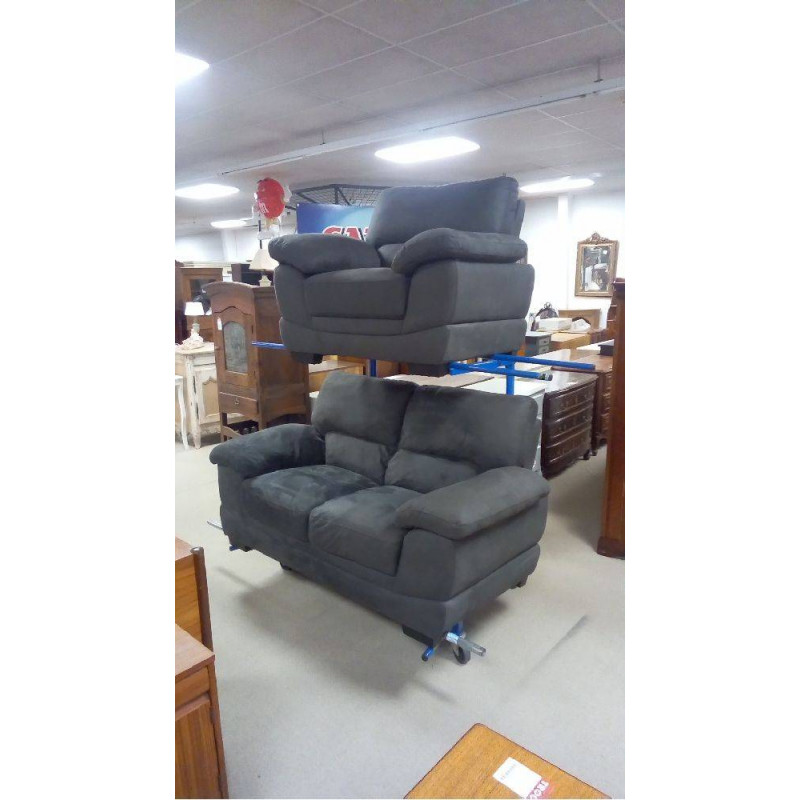 SALON MICROFIBRE GRIS CANAPÉ +1 FAUTEUIL TBE